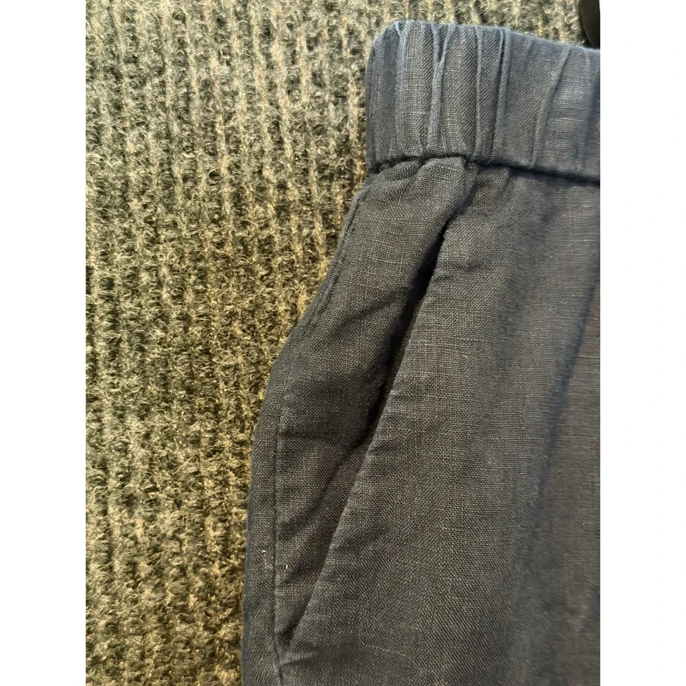 Quince Navy Black 100% European Linen Wide Leg Elastic Waist Pants XL High Rise